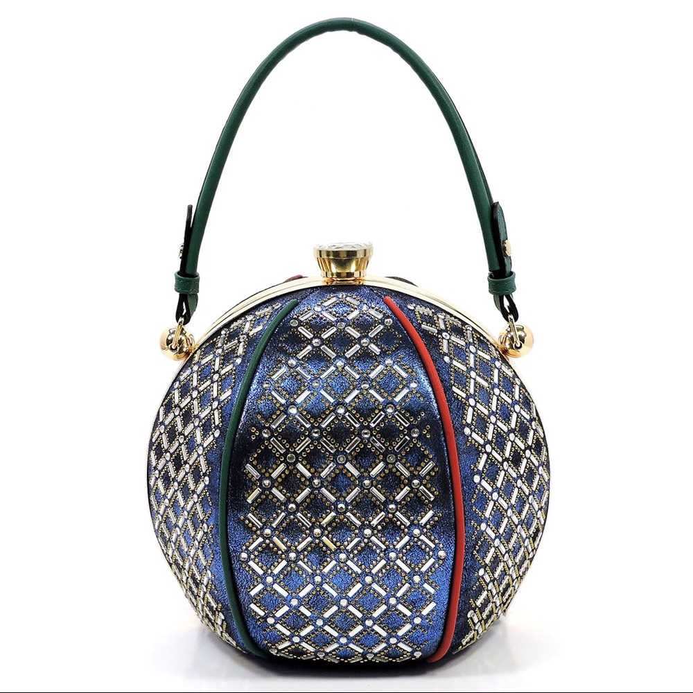 Rhinestone Frame Round Satchel Handbag